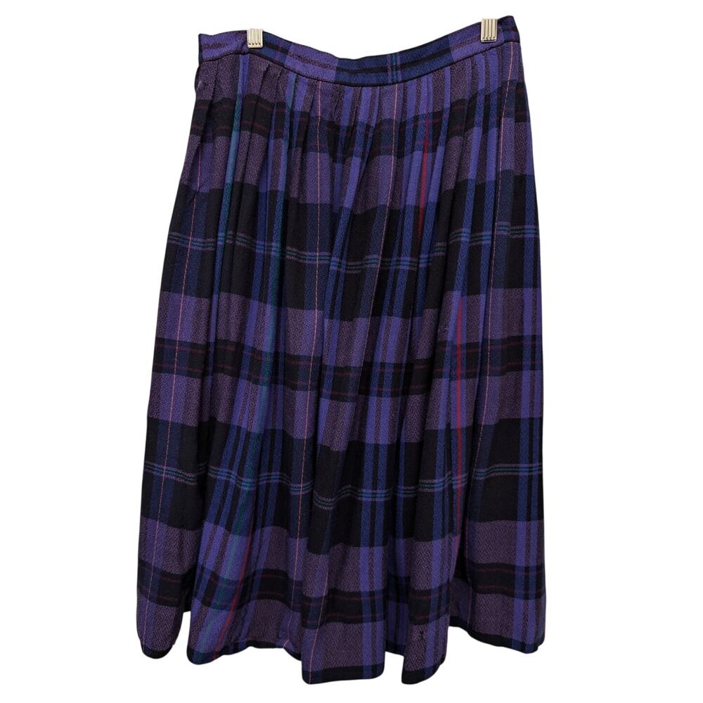 Vintage 70s Union Made Giuseppe Stripe Pleated Midi Skirt Navy Purple Collegiate